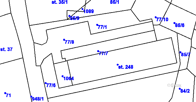 Parcela st. 77/7 v KÚ Vrchoslav, Katastrální mapa