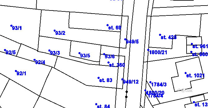Parcela st. 93/6 v KÚ Vrchoslav, Katastrální mapa