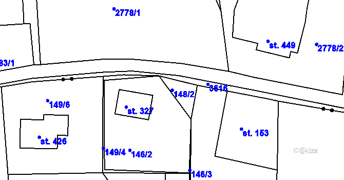 Parcela st. 148/2 v KÚ Vrchoslav, Katastrální mapa