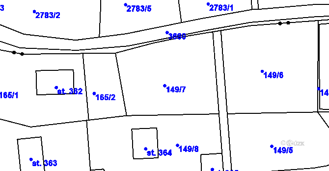 Parcela st. 149/7 v KÚ Vrchoslav, Katastrální mapa