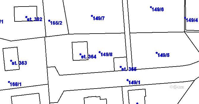 Parcela st. 149/8 v KÚ Vrchoslav, Katastrální mapa