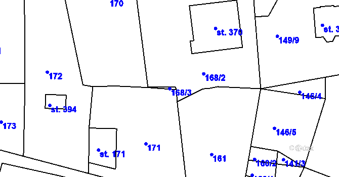 Parcela st. 168/3 v KÚ Vrchoslav, Katastrální mapa