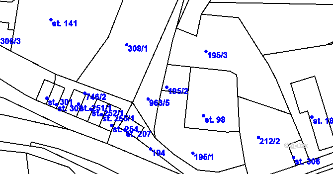 Parcela st. 195/2 v KÚ Vrchoslav, Katastrální mapa
