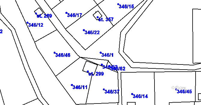Parcela st. 346/1 v KÚ Vrchoslav, Katastrální mapa