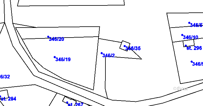 Parcela st. 346/2 v KÚ Vrchoslav, Katastrální mapa