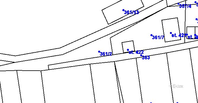 Parcela st. 361/2 v KÚ Vrchoslav, Katastrální mapa