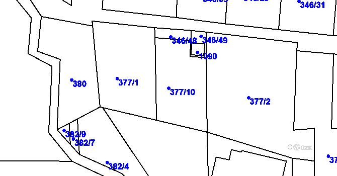 Parcela st. 377/10 v KÚ Vrchoslav, Katastrální mapa