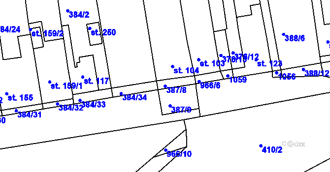 Parcela st. 387/8 v KÚ Vrchoslav, Katastrální mapa