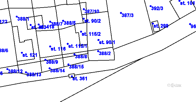 Parcela st. 388/2 v KÚ Vrchoslav, Katastrální mapa