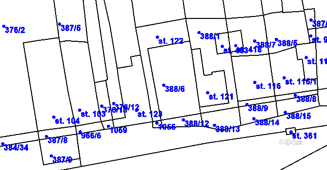 Parcela st. 388/6 v KÚ Vrchoslav, Katastrální mapa