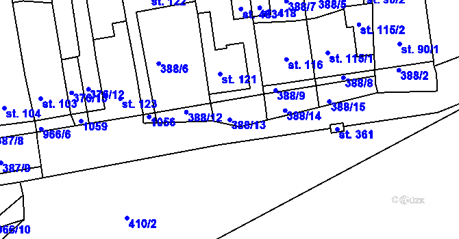 Parcela st. 388/13 v KÚ Vrchoslav, Katastrální mapa