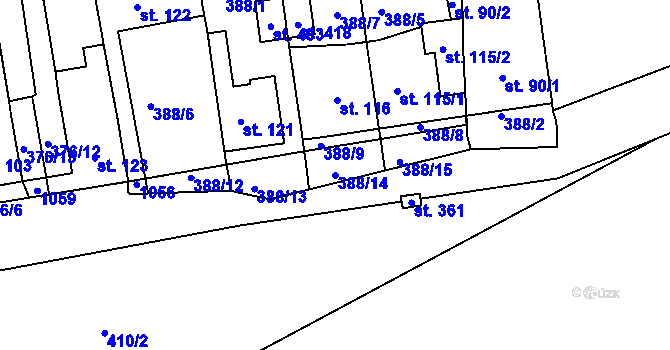 Parcela st. 388/14 v KÚ Vrchoslav, Katastrální mapa