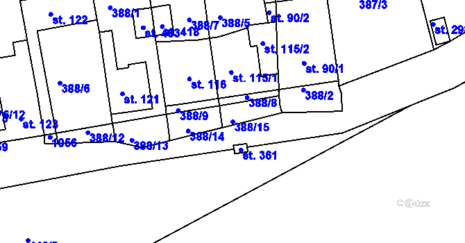 Parcela st. 388/15 v KÚ Vrchoslav, Katastrální mapa