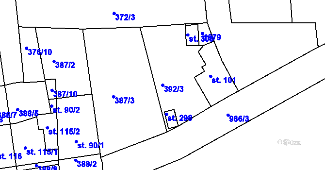 Parcela st. 392/3 v KÚ Vrchoslav, Katastrální mapa