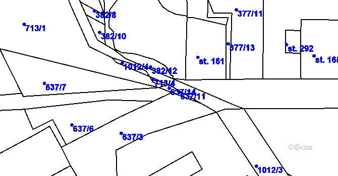 Parcela st. 637/14 v KÚ Vrchoslav, Katastrální mapa