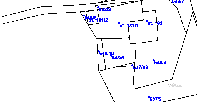 Parcela st. 648/10 v KÚ Vrchoslav, Katastrální mapa