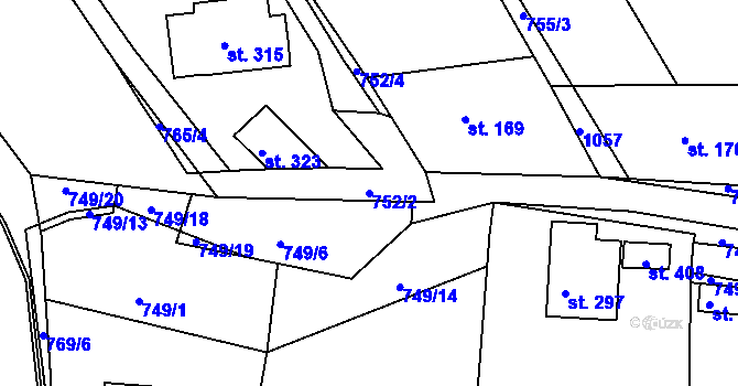 Parcela st. 752/2 v KÚ Vrchoslav, Katastrální mapa
