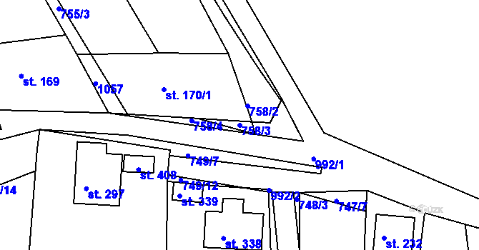Parcela st. 758/3 v KÚ Vrchoslav, Katastrální mapa