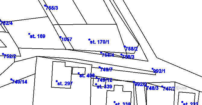 Parcela st. 758/4 v KÚ Vrchoslav, Katastrální mapa