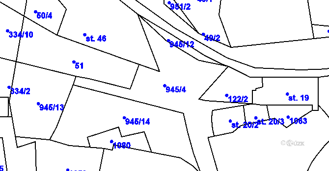 Parcela st. 945/4 v KÚ Vrchoslav, Katastrální mapa