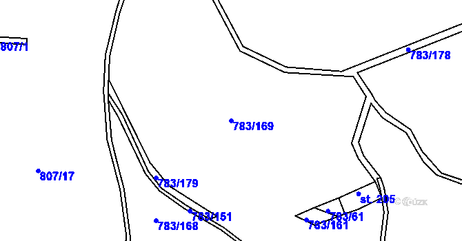 Parcela st. 783/169 v KÚ Vrchoslav, Katastrální mapa