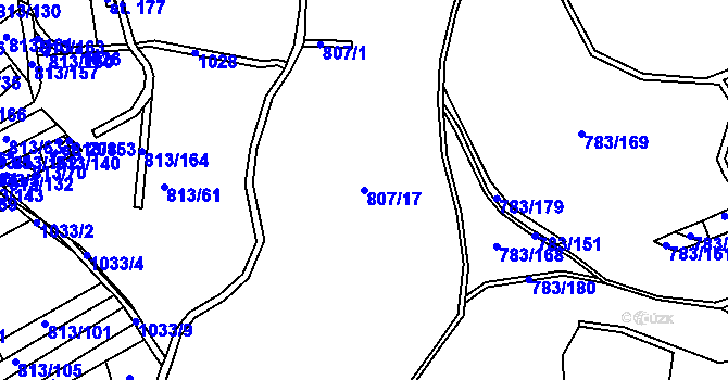 Parcela st. 807/17 v KÚ Vrchoslav, Katastrální mapa