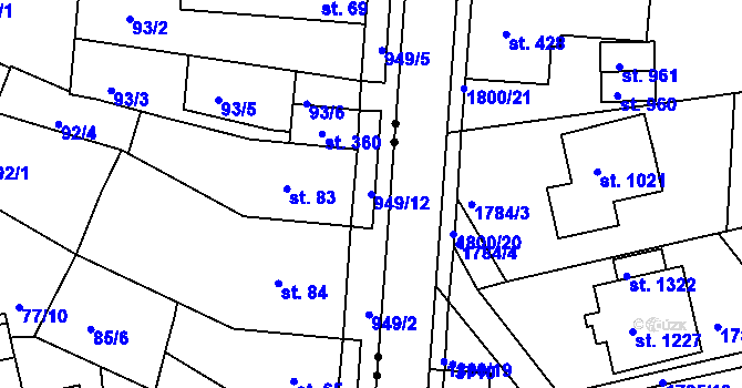 Parcela st. 949/12 v KÚ Vrchoslav, Katastrální mapa
