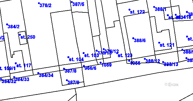 Parcela st. 376/13 v KÚ Vrchoslav, Katastrální mapa