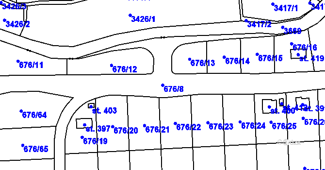 Parcela st. 676/8 v KÚ Vrchoslav, Katastrální mapa