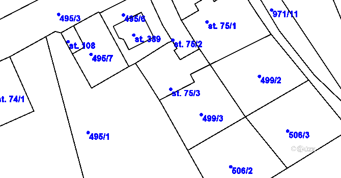 Parcela st. 75/3 v KÚ Vrchoslav, Katastrální mapa