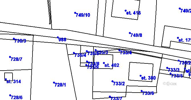 Parcela st. 735/3 v KÚ Vrchoslav, Katastrální mapa