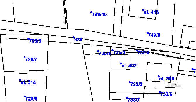 Parcela st. 735/4 v KÚ Vrchoslav, Katastrální mapa