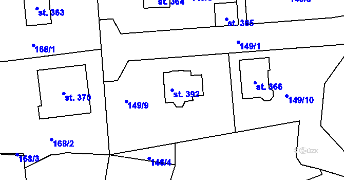 Parcela st. 392 v KÚ Vrchoslav, Katastrální mapa