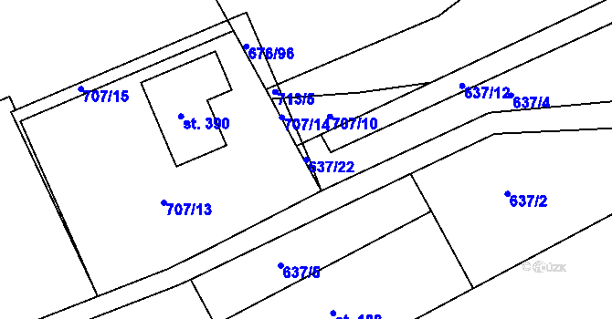 Parcela st. 637/22 v KÚ Vrchoslav, Katastrální mapa