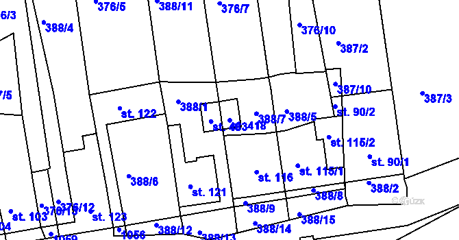 Parcela st. 418 v KÚ Vrchoslav, Katastrální mapa
