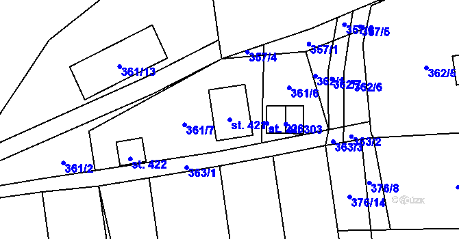 Parcela st. 421 v KÚ Vrchoslav, Katastrální mapa