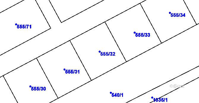 Parcela st. 555/32 v KÚ Vrchoslav, Katastrální mapa