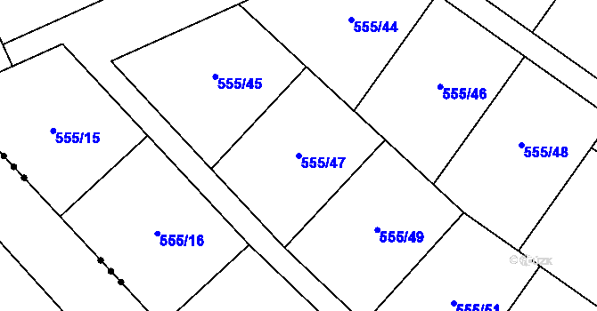 Parcela st. 555/47 v KÚ Vrchoslav, Katastrální mapa