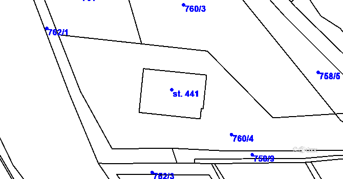 Parcela st. 441 v KÚ Vrchoslav, Katastrální mapa