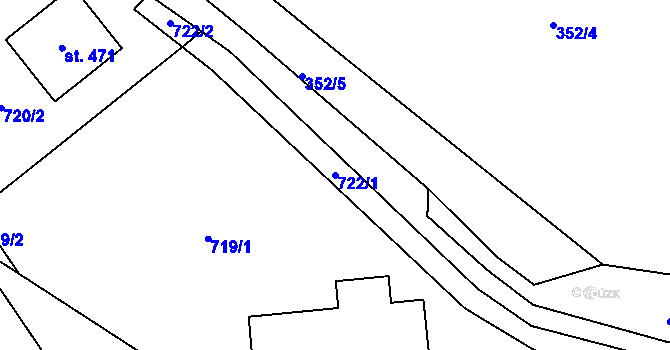 Parcela st. 722/1 v KÚ Vrchoslav, Katastrální mapa