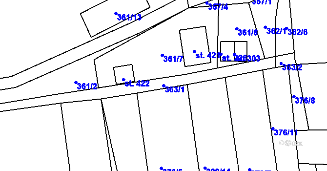 Parcela st. 363/1 v KÚ Vrchoslav, Katastrální mapa