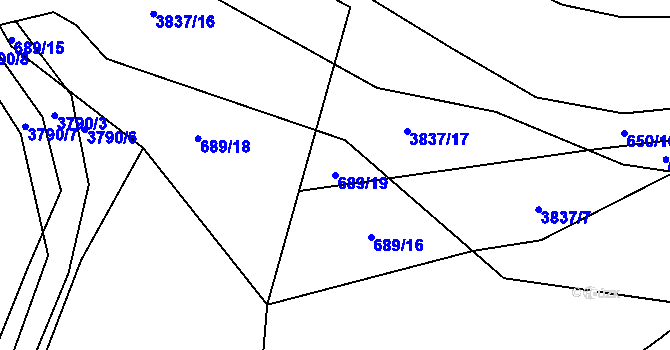 Parcela st. 689/19 v KÚ Krusičany, Katastrální mapa