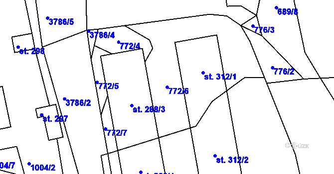 Parcela st. 772/6 v KÚ Krusičany, Katastrální mapa