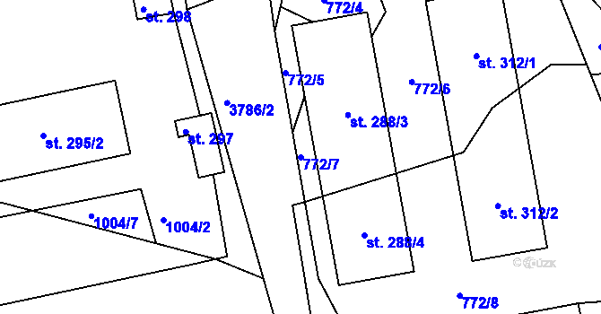 Parcela st. 772/7 v KÚ Krusičany, Katastrální mapa
