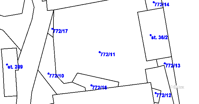 Parcela st. 772/11 v KÚ Krusičany, Katastrální mapa