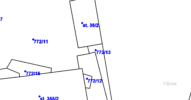 Parcela st. 772/13 v KÚ Krusičany, Katastrální mapa