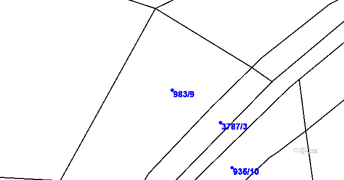 Parcela st. 983/9 v KÚ Krusičany, Katastrální mapa