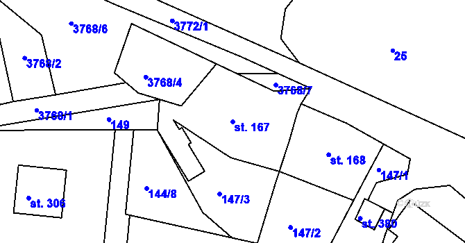 Parcela st. 167 v KÚ Krusičany, Katastrální mapa