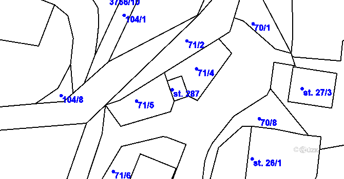 Parcela st. 287 v KÚ Krusičany, Katastrální mapa