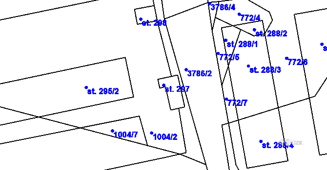 Parcela st. 297 v KÚ Krusičany, Katastrální mapa